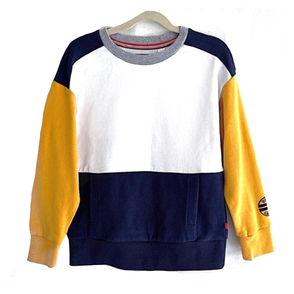 Colorblock Fleece Sweatshirt w Front Pouch Pocket OKaidi Boys Size 8 Navy /White
